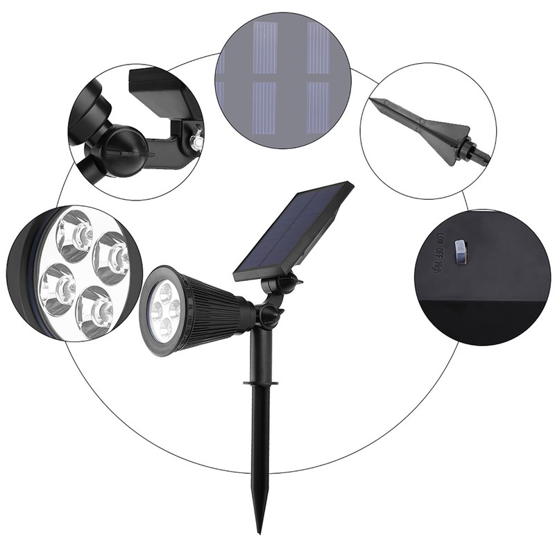 Outdoor Solar Powered Lawn Light 4LED Garden Yard Pathway Spotlight