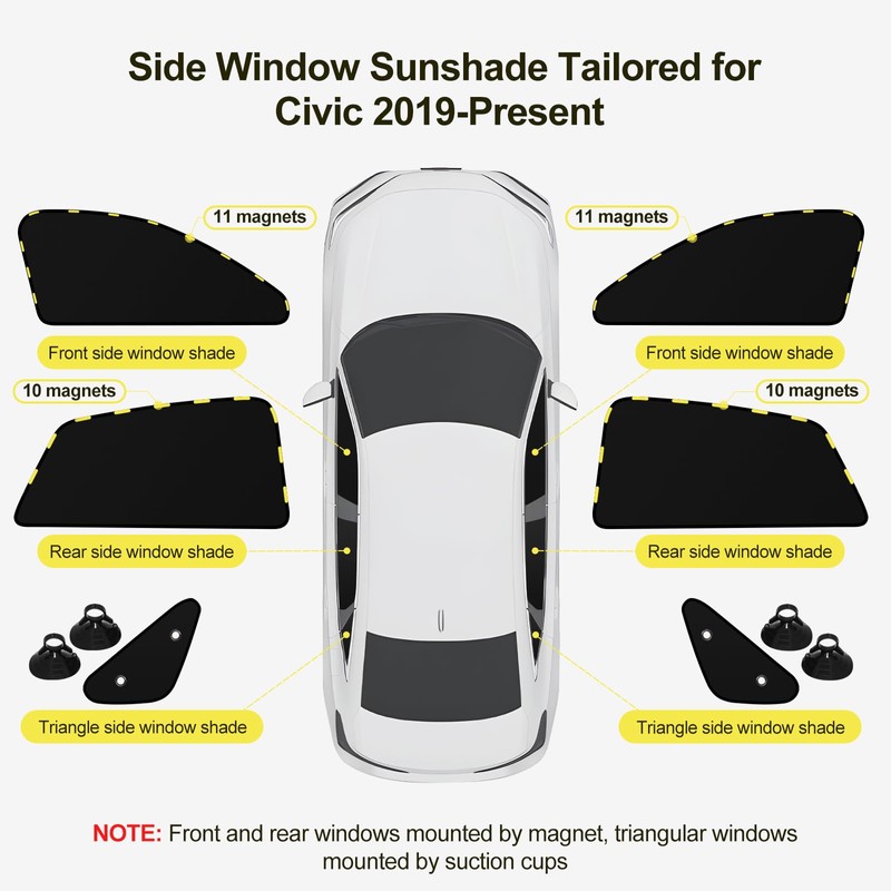 ZATOOTO Car Window Shades for Honda Civic 2017-Present, Side Window