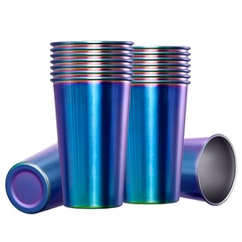MEWAY 16 Pack 16oz Stainless Steel Pint Cup,Healthy Unbreakable and Stackable,Metal Drinking Glasses，Beer Glasses（Rainbow）
