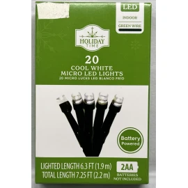 Holiday Time Christmas 20 Cool White Micro LED Lights Battery Powered 7.25ft