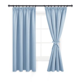 DWCN Blackout Curtains for Bedroom Thermal Insulated Curtain with Tiebacks Pencil Pleat Curtains for Living Room 46 x 54 inch Length, Light Blue, 2 Panels