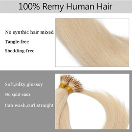 18 inch SEGO Nano Ring Beads Hair Extensions Real Human Hair [1g*50Strands] #613 Bleach Blonde Micro Loop Nano Tip Remy Hair Straight (50g)