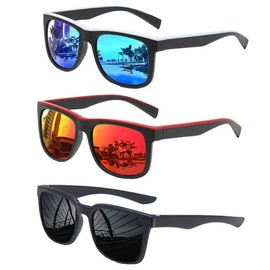 A Set Of Three eyeglasses Square Polarized Sunglasses Men Women ,Photochromic| Classic Fishing Driving Sports Sunglasses for Men with UV Protection fishing sunglass square sunglass Men's Polarized - COLOR: blue-red-black