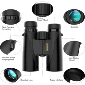 12x42 Binoculars for Adults and High Powered, BAK4 Prism FMC Lens Low Light Night Vision Lightweight Binoculars for Birds Watching Hunting Sports Travel Sightseeing Outdoor Activities