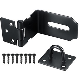 Litensh 3 Inch 90 Degree Right Angle Door Latch Security Lock Hasp Lock Hinge Lock Device for Door Black