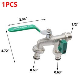 Antrader Outdoor Double Taps Water Faucet,1/2 inch NPT Garden Hose Splitter 2 Way Wall Mounted Water Ball Valve Splitter,Zinc Alloy Outside Spigot Replacement for Lawns,Balcony,1Pcs