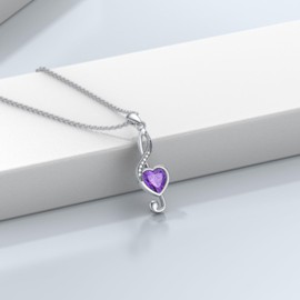 Reaii Natural Amethyst Music Note Necklace for Women 925 Sterling Silver Treble Clef Pendant with Genuine Amethyst Jewelry Gifts