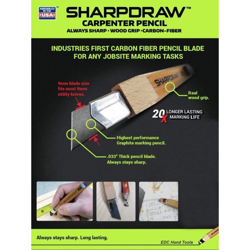 SHARPDRAW Fine Line Carpenter Pencil - Carbon Fiber Reinforced Graphite