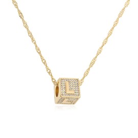 Jukoclut Women A-Z Initial Letter Name Necklace Cube Dice Pendant Chain L