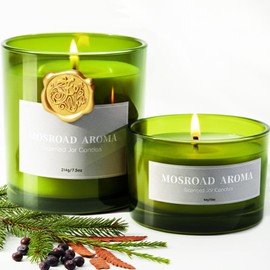 MOSROAD 2 Pack Balsam & Cedar Scented Candles, Christmas Pine Scented Jar Candle Gift Set, Natural Soy Fir Cedar Candle for Home Scented, Winter Holiday Fragrance Candles Gift for Women,Men