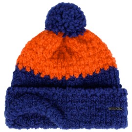 Stetson Twotone Wool Bobble Hat, Knitted Hat, Wool Hat, Turn-up Hat, Women/Men, Made in Italy with Envelope, Autumn/Winter, blue-orange