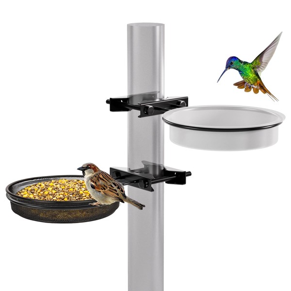 Bird Feeder Hanger Tray for 0.9-2.7" Pole, 2pcs Metal Clamp-On
