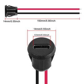 XIITIA 8pcs 10cm 24AWG USB Type-C Female Chassis C Connector Jack Female Charging Port Waterproof with Card Buckle 3A High Current Port USB-C Charger Plug, 2pin Black D