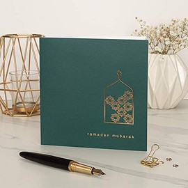 Islamic Moments: Ramadan Mubarak Luxury Greeting Card, Premium Quality Gold Foiled Forest Green Ramadan Kareem Card for Islamic Eid Gifts and Celebrations