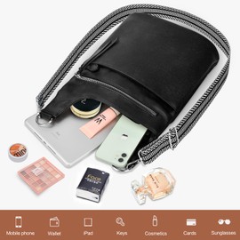 TEUEN Women's Medium Shoulder Bag, Stylish PU Leather Crossbody Bag, Large Handbag for Women, Shoulder Bag, Wide Strap with Tassel Zip and Multiple Compartments & 4 Card Slots, Classic black