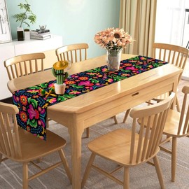 Nepnuser - Camino de mesa mexicano para Cinco De Mayo Fiesta Dia De Los Muertos de lino rústico para decoración de mesa de hogar, comedor, cocina (13 x 60 pulgadas, negro)