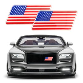 Gasedin 2 PCS National Flag Grille Badge, 3D Metal Automotive Grill Emblem with L Shaped Bracket, Flag Sign Badge for Front Grill Tailgate Bumper Fender Decoration, Car Accessories (America)