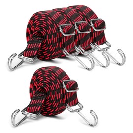 INCETUE 2M Adjustable Bungee Cords with Hooks Set, 4 Pack Long Heavy Duty Elastic Rope, Extra Strong Rubber Straps for Luggage, Camping, Roof Racks, Moving Cargo (Red)