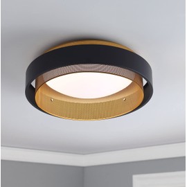 Aiwen LED Round Flush Mount Light, Contemporary Circular Ceiling Lighting Fixture, Modern Dimmable Close to Lamp with Acrylic Shade, Black & Gold Metal Frame, for Living Room Kitchen Dining