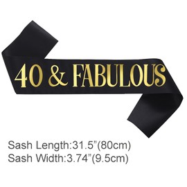 KETAOO 40 & Fabulous Birthday Sash, Gold Foil '40 & Fabulous' Black Satin 40th Birthday Sash for Men or Women Birthday Party Favors Decorations Gifts