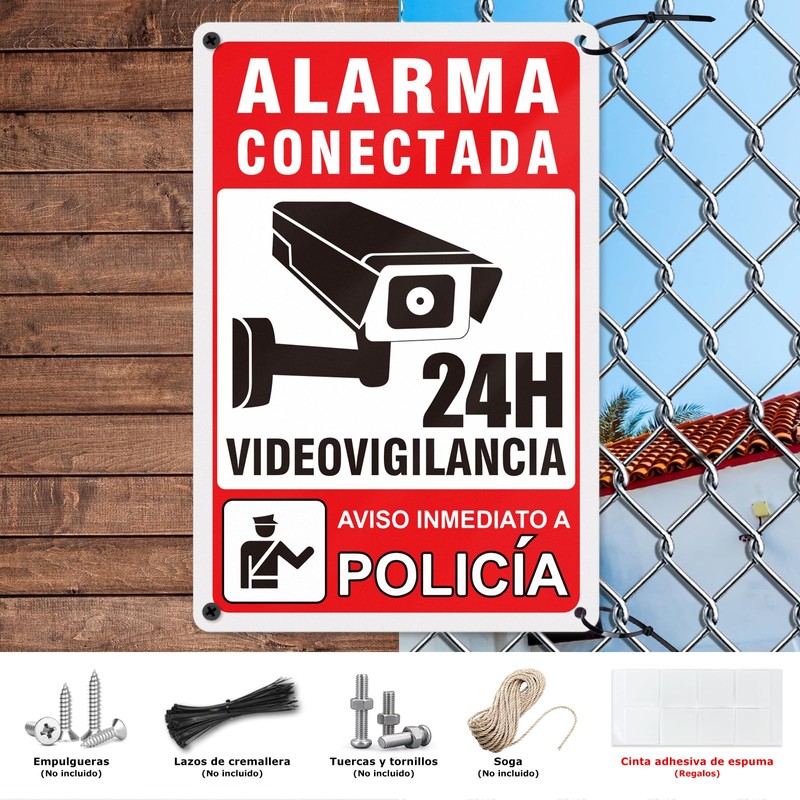 YIKIADA Cartel Videovigilancia - Placa alarma - Aviso a Policía
