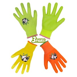HANDLANDY Kids Gardening Gloves for Age 2-13, 3 Pairs Rubber Coated Toddler Garden Gloves for Childrens Little Girls Boys Youth (Size 4)