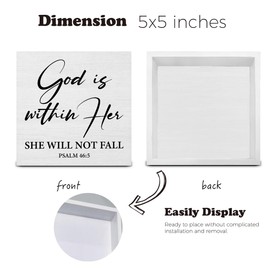 Christian Decor God Is within Her Bible Verse Wood Sign Psalm 46 : 5 Farmhouse Christian Decoration for Home Office Desk Shelf Table 5 X 5 Inch