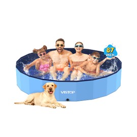 VISTOP Jumbo Foldable Dog Pool, Hard Plastic Shell Portable Swimming Pool for Dogs Cats and Kids Pet Puppy Bathing Tub Collapsible Kiddie Pool (87inch.D x 15.7inch.H, Blue)