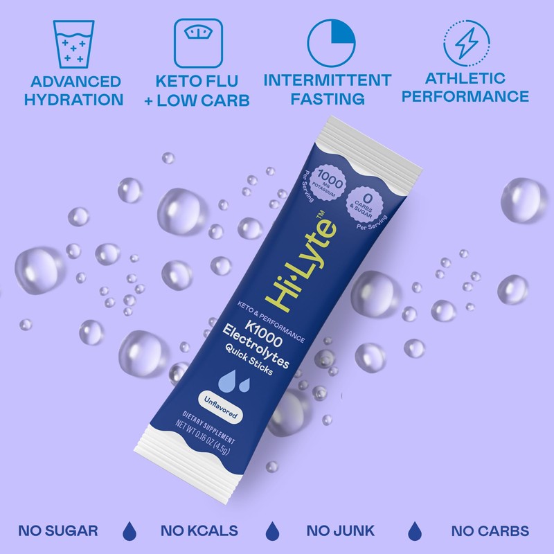 Hi-Lyte K1000 Hydration Packets Unflavored Keto & Performance, 30 Servings