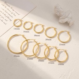 ENROSE Gold Hoop Earrings 14K Gold Earrings for Women 14K Gold Hoop Earrings for Womens Hoops Smooth Lines and Quiet Shine Hoops Earring for Womens 14/16/18/20/25/30/35/40/45/50mm