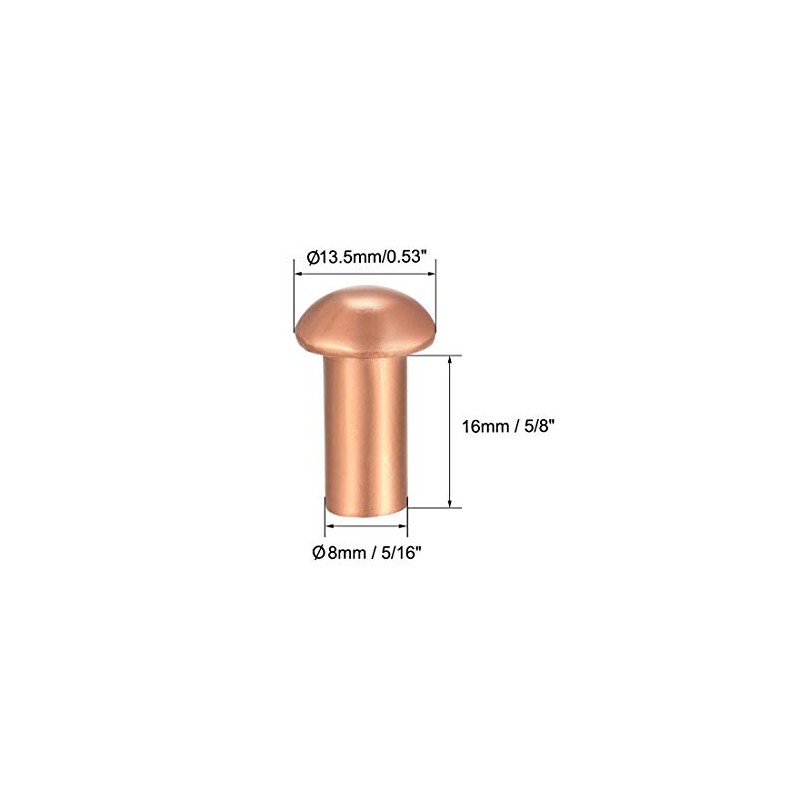 uxcell 20 Pcs 5/16" x 5/8" Round Head Copper Solid