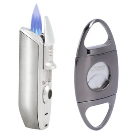 Cigar Cutter Stainless Steel Cigar Lighter Triple Flam 3 Jet Flame Lighter, Gas Lighter Refillable Lighter, Birthday, Best Man ，Gift for Father Men (HS-HJ-JD528)
