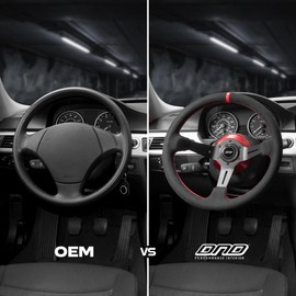 DND Performance Interior's Suede Race Wheel with Red Stitching / 350mm Diameter and 75mm Depth / 6x70mm Bolt Pattern/Suede Racing Steering Wheel with Horn Button Included