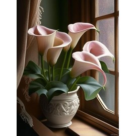 EATUKYIC Diamond Painting Kits for Adults, Flower Diamond Art Pink Calla Lily DIY 5D Full Round Drill Crystal Rhinestone Arts and Crafts Home Wall Decor 12x16 inch