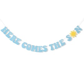 Here Comes The Son Baby Shower Banner - Boho Sunshine Baby Shower Party Deco, Sun Banner, Retro Sun Party, Blue Boy or Girl Baby Shower (BLUE COME SON)