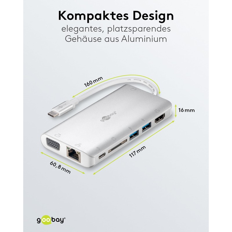 Goobay 49850 USB C Hub Multiport Splitter 9 Ports HDMI/VGA/USB