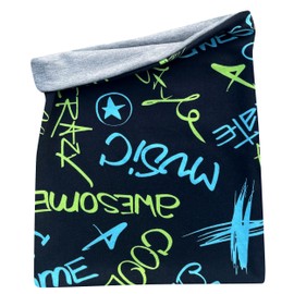 Wollhuhn 20240201 Children's Long Loop Maxi Neck Warmer / Slip-On Scarf Extra Long Boys / Girls Many Designs, Cool Music Black/Blue/Green, Unit size