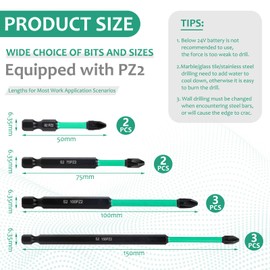 10pcs PZ2 Impact Driver Bits 4 Magnetic Drill Bits S2 Steel 150mm 100mm 75mm 50mm Long Screwdriver Bit Set Widely Used in Carpentry Machinery Maintenance Construction Installation