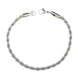 yipima Stainless Steel Rope Link Chain Bracelet for Women Men, Silver Tone / 14K gold Plated 3/4/5/6mm wide Rope Chain Bracelets, 7.5" or 8.3" (stainless steel-4mm, 8.3)