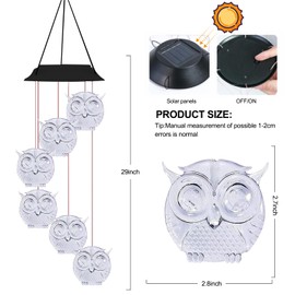 Solar Wind Chimes, Solar Owl Wind Chimes for Outside, Color Changing Solar Mobile Wind Chimes Outdoor Decor Waterproof for Garden, Patio, Porch, Yard, Gifts for Mom Grandma Wife Women