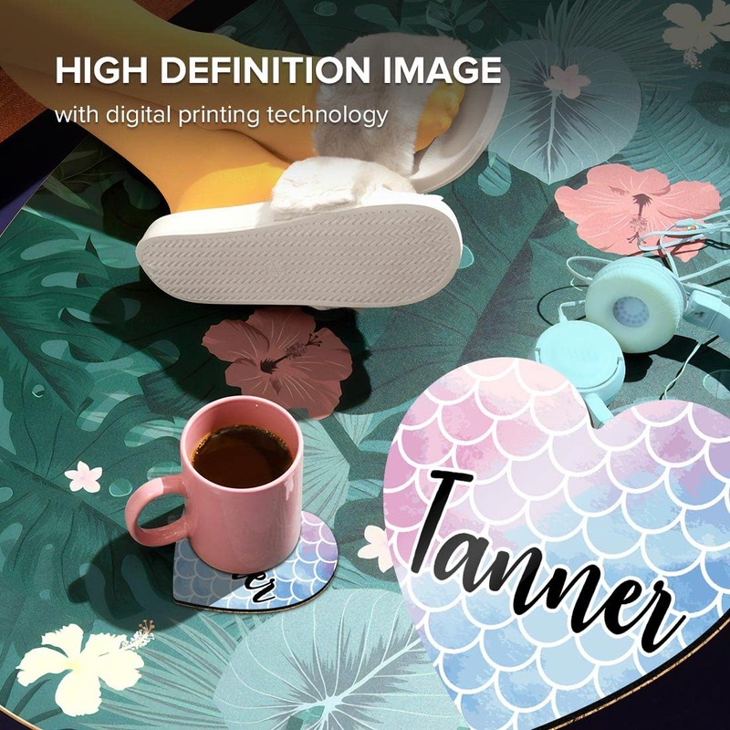1 x Heart Coaster - Name Tanner Mermaid Scales Fish