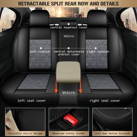 DISUTOGO Car Seat Covers Full Set Fit for Toyota Prius V 2012-2017 Faux Leather Car Seat Covers Waterproof Automotive Seat Protector Covers Compatible Airbag (5 Seats, Black&Grey)