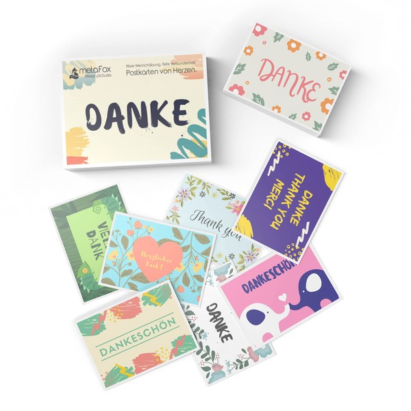 metaFox "Danke" Postcards, 20 Colourful Thank You Cards - Say