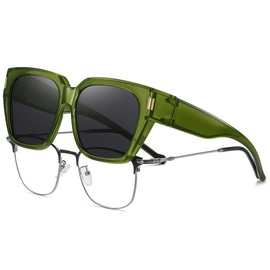 HAOLOTA Polarized Fit Over Glasses Sunglasses for Women Men Trendy Square Wrap Around Shades UV Protection - Color: M Size Green Frame Grey Lens