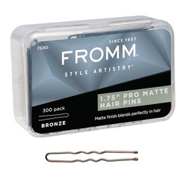 Fromm 1.75" U Shaped Bobby Pins for Women, Girls, Hairdressing, Salon Supplies, Hair Pins with Clear Storage Box, Hair Accessories, Bronze, 300 Pack