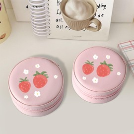Ineffablex Cute Strawberry Jewelry Case, Pink Travel Jewelry Box for Women Girls, Portable Jewelry Storage Holder for Rings Earrings Necklace