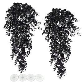 Hamiledyi Fake Reptile Plants 2 Pack Hanging Fake Plants, Plants for Reptiles with Suction Cup, Fake Amphibian Plants for Bearded Dragon Lizard Geckos Chameleon Tank (Black and White)
