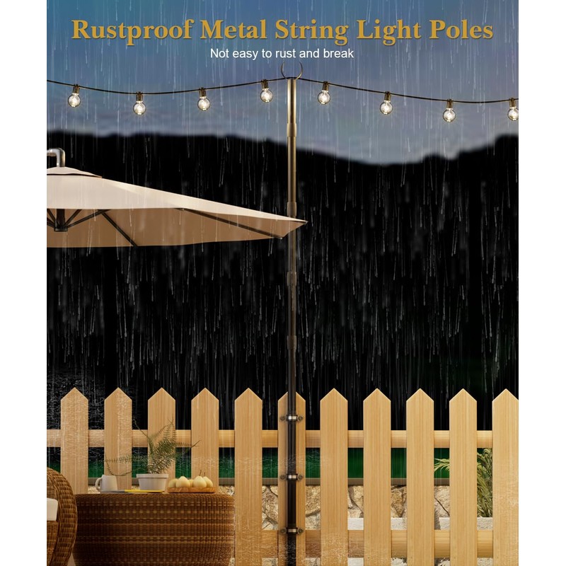 Tigerden 10Ft String Light Poles for Fence & Deck Railing,