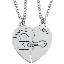 Collar En Corazon De Amor Para Parejas Dividido En Candado Y Llave Con La Palabra Te Amo En Ingles I Love You Para Los Enamorados O Bien Mejores Amigos Regalo Ideal Para Una Novia, Novio, o Bien Una Hermosa Amistad, Fiesta, Cumpleaños ,Navidad, Reyes ,Sa