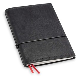 X17 -A6 Notebook / Personal Organiser | 9 mm Thin | 9 mm Thin Black Leather Refillable Notebook (Dots) with Double Pocket, Made in Germany